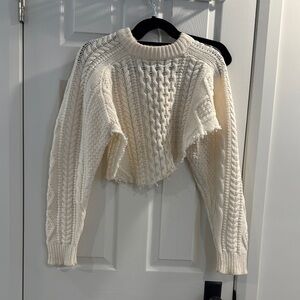 Tibi Cream Crew Neck Cable Knit Sweater